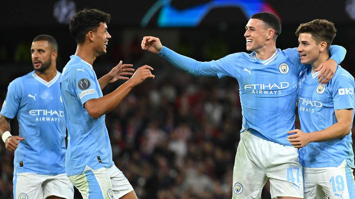 Manchester City celebrate their 3-1 victory over Crvena zvezda
