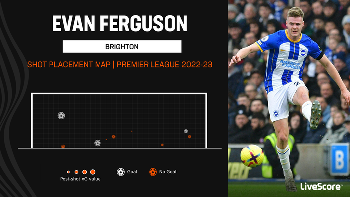 Evan Ferguson has netted three Premier League goals for Brighton this term
