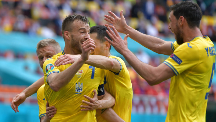 Andriy Yarmolenko celebrates scoring against North Macedonia – his second goal of the European Championships