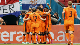 The Netherlands celebrate after scoring against Austria on matchday two