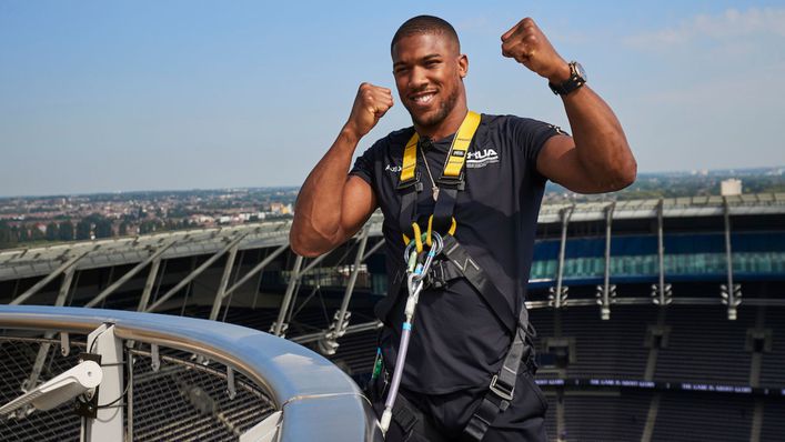 Anthony Joshua took to the roof of the Tottenham Hotspur Stadium to publicise his next fight (Pic: Mark Robinson/Matchroom Boxing)