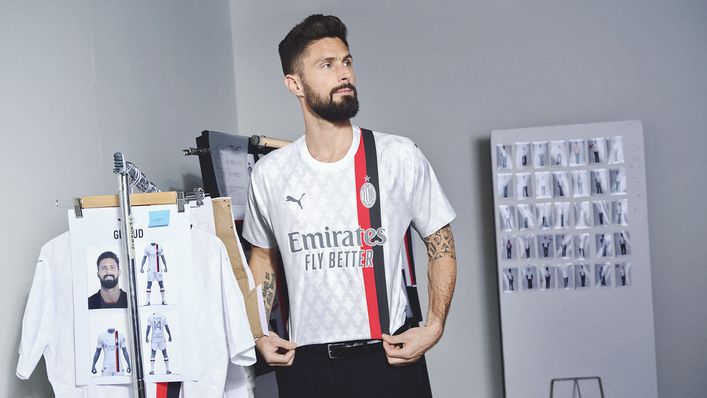 Olivier Giroud has modelled AC Milan's latest kit release