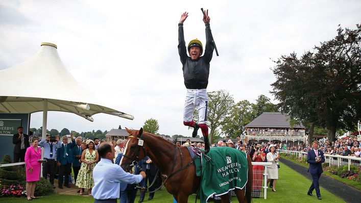 Frankie Dettori celebrates at York