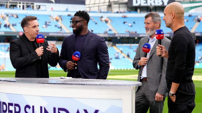 Gary Neville, pictured with fellow Sky Sports pundits Micah Richards and Roy Keane, is worried for Pep Guardiola's men