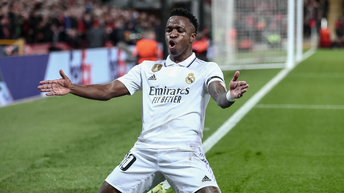 Vinícius Junior scored a first-half double at Anfield