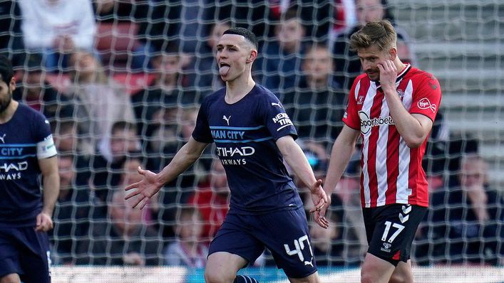 Phil Foden celebrates his brilliant strike at Southampton