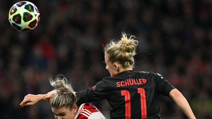 Bayern Munich star Lea Schuller heads home the only goal of the game