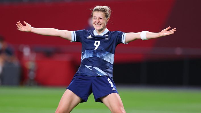 Ellen White celebrates scoring the second of her two goals as Great Britain beat Chile 2-0