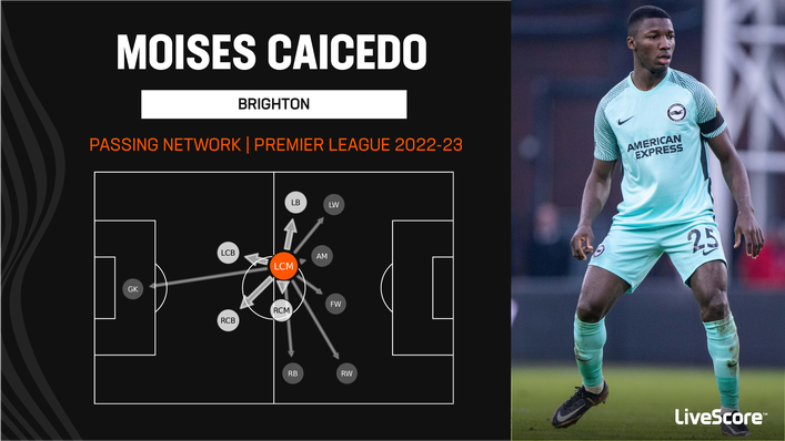 Moises Caicedo acted as a deep-lying hub in midfield for Brighton last season