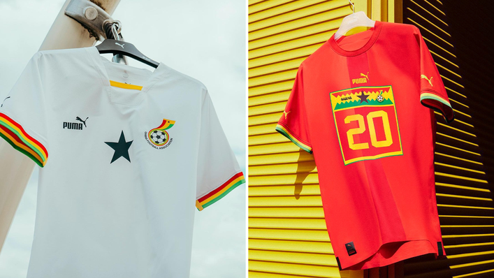 Ghana's plain white home shirt is paired with a bright red away one