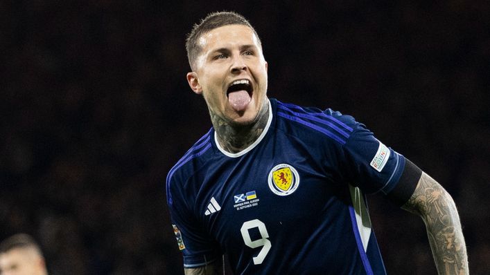 Lyndon Dykes celebrates his second goal during Scotland's 3-0 win over Ukraine