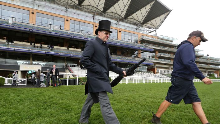 Leading flat trainer Aidan O'Brien inspecting the ground at Ascot