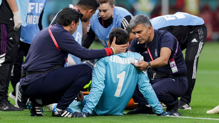 The first half was stopped while Iran keeper Alireza Beiranvand received a lengthy spell of treatment