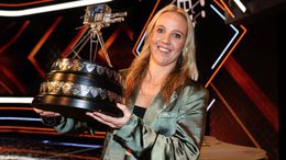 England and Arsenal star Beth Mead lifts the BBC Sports Personality of the Year award