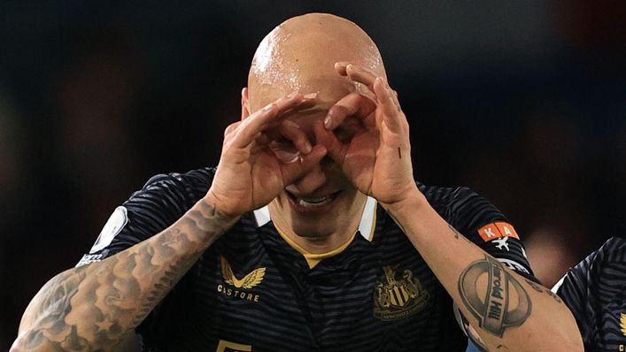 Newcastle's Jonjo Shelvey celebrates scoring the winning goal against Leeds