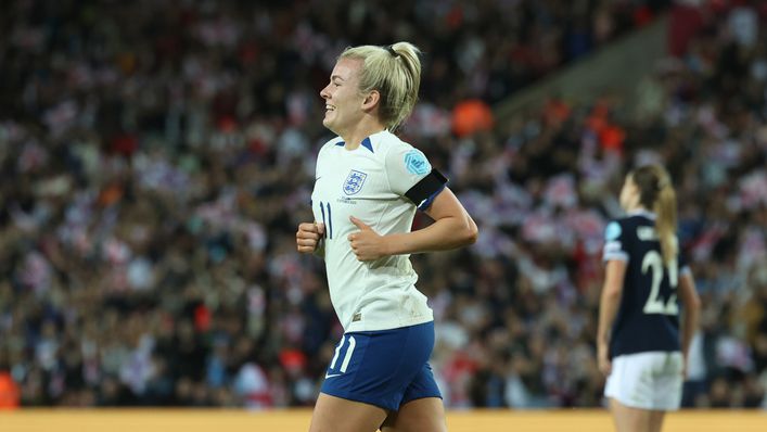 Lauren Hemp celebrates her goal in the first half