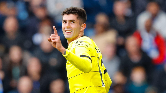 Christian Pulisic wheels away to celebrate his goal in Chelsea's win at Leicester on Saturday