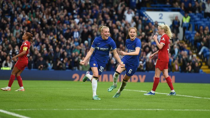 Aggie Beever-Jones celebrates scoring in last weekend's 5-1 victory over Liverpool