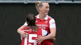 Stina Blackstenius celebrates after scoring a crucial equaliser for Arsenal in Germany