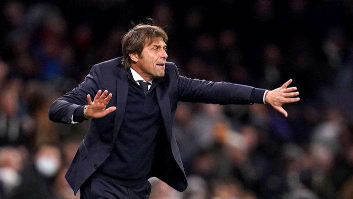 Tottenham boss Antonio Conte orchestrates play during his side's 2-1 comeback win over Leeds on Sunday