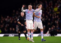 Donny van de Beek celebrates his goal in Manchester United's 4-1 thrashing by Watford