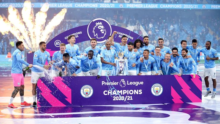 Manchester City celebrate their title at the end of last season