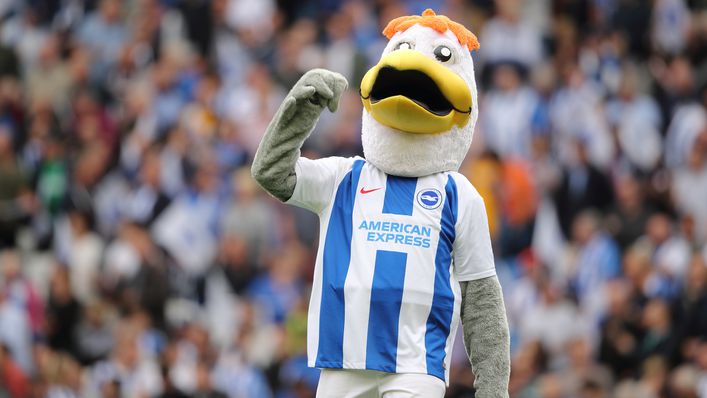 Gully the Seagull celebrates inside the Amex