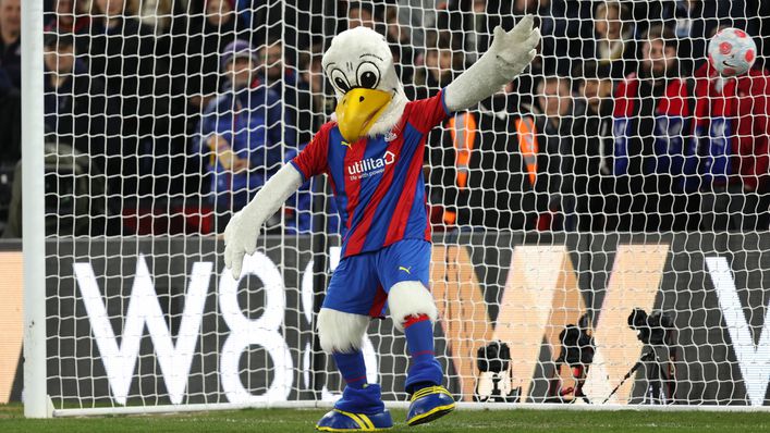 Pete the Eagle fails to save a penalty during a half-time shootout at Selhurst Park