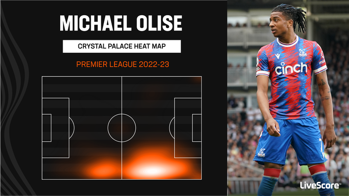 Michael Olise operated mostly on the right-hand side of Crystal Palace's midfield last season