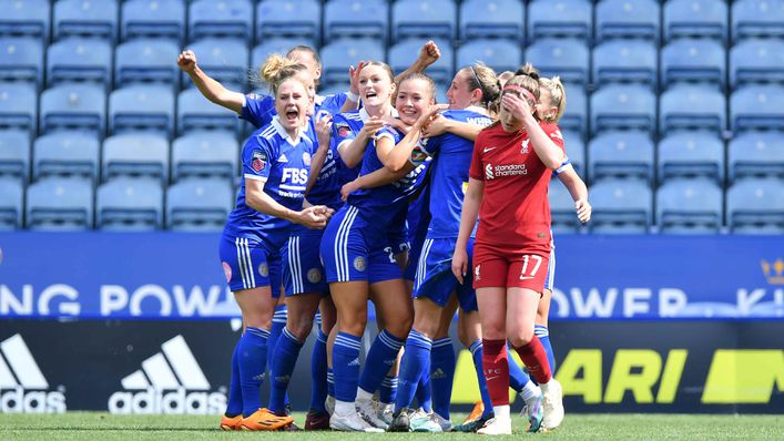 Missy Goodwin celebrates with her team-mates after scoring against Liverpool