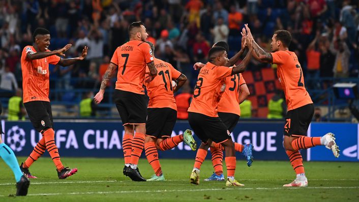 Shakhtar Donetsk celebrate after scoring against Monaco