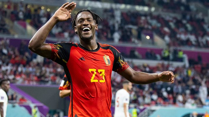 Belgium striker Michy Batshuayi celebrates his goal against Canada