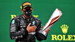 Lewis Hamilton celebrates victory at the 2020 Turkish Grand Prix, which secured a record seventh world title