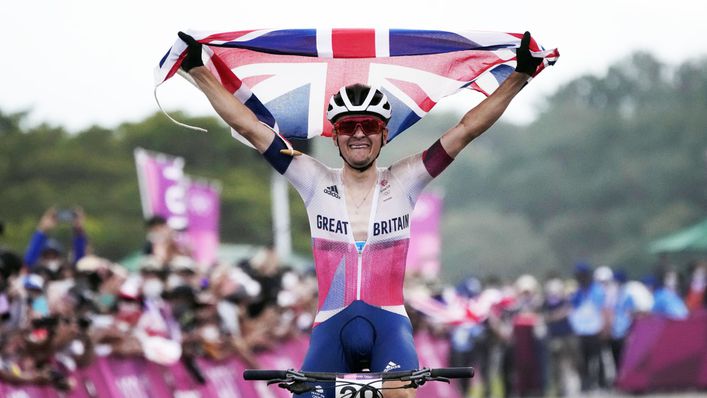 Tom Pidcock won Great Britain's third gold medal of the day with victory in the men's mountain bike cross-country