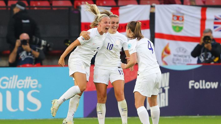 In-form star Beth Mead celebrates with her team-mates after opening the scoring