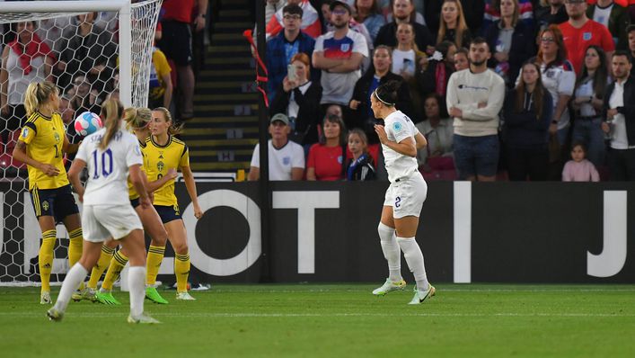 Lucy Bronze heads home to make it 2-0 to England