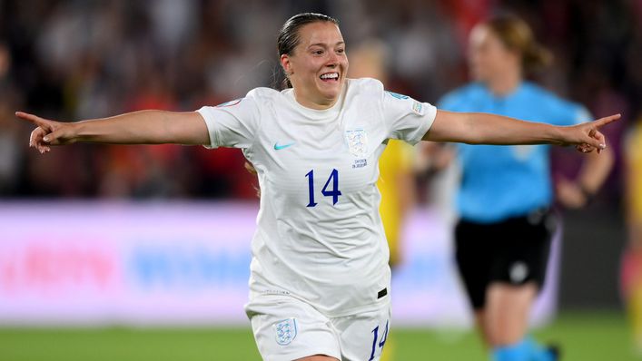 Chelsea ace Fran Kirby celebrates after adding the fourth goal for the Lionesses