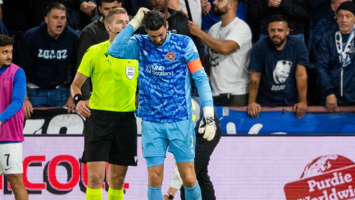 Hearts goalkeeper Craig Gordon was struck by a coin in Thursday's Europa League play-off against FC Zurich