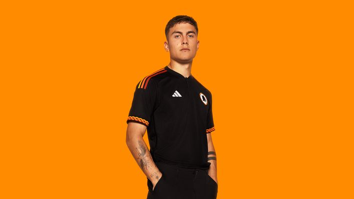 Paulo Dybala models Roma's new third kit