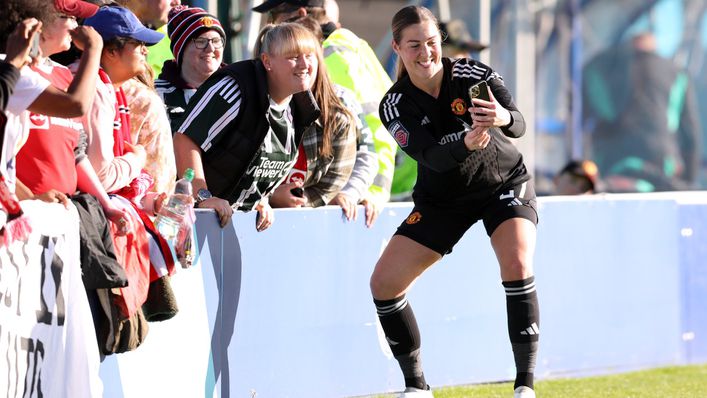 Mary Earps took time to pose for photos after Manchester United's win at Everton