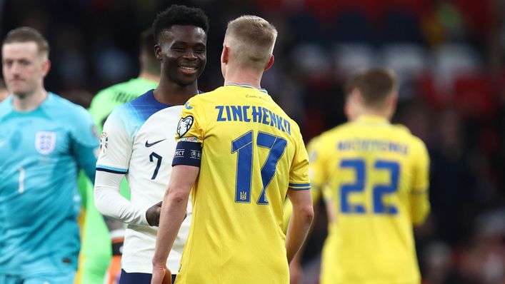 Arsenal team-mates Bukayo Saka and Oleksandr Zinchenko were on opposing sides on Sunday