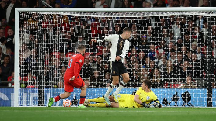Nick Pope looks on after Kai Havertz pounced on his mistake to pull Germany level at 3-3