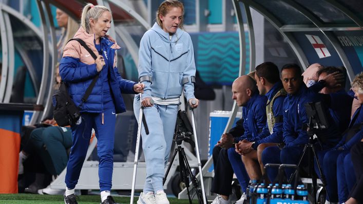 Keira Walsh came out for the second half on crutches