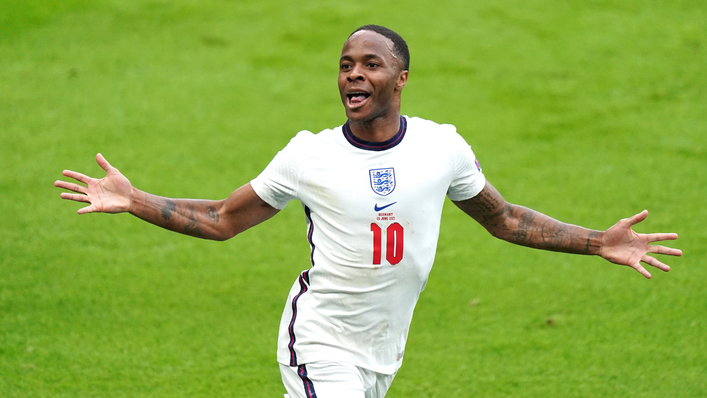 Raheem Sterling races away after opening the scoring for England at Wembley