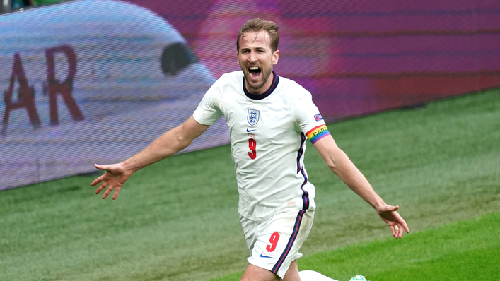 Harry Kane celebrates his clincher against Germany