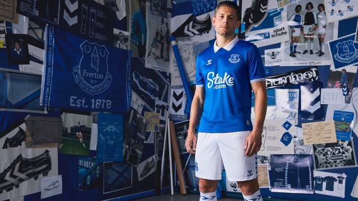 James Tarkowski is kitted out in Everton's new home strip