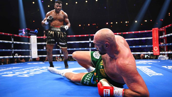 Tyson Fury hit the canvas after a big left hook from Francis Ngannou