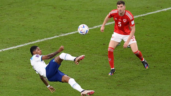 England forward Marcus Rashford attempted an audacious overhead kick