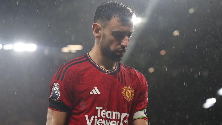 Bruno Fernandes looked demoralised after Manchester United's derby defeat on Sunday