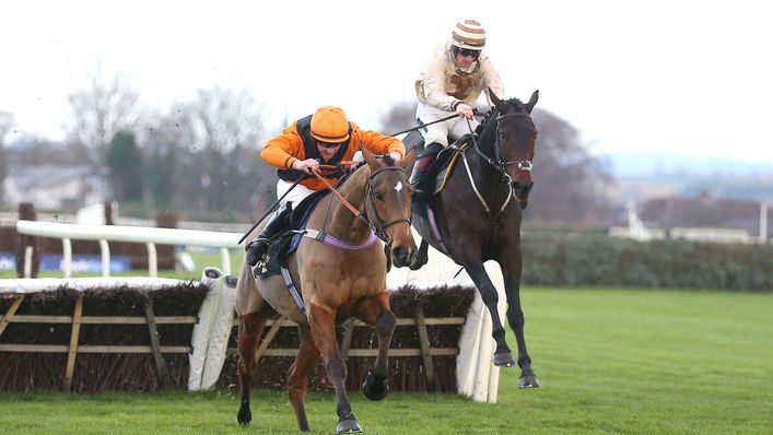 Broadway Boy, (right) on his way to victory at Aintree, is looking to double up